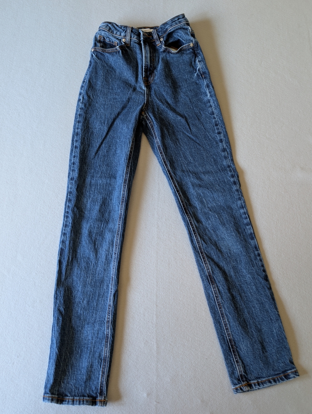 Classic High Waist Straight Blue Jeans Denim 99% Cotton 24" Cowgirl Minimalist image 2